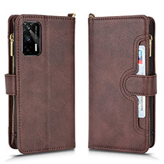 Leather Case Stands Flip Cover Holder BY2 for Realme GT 5G Brown