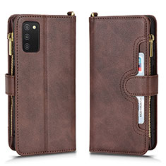 Leather Case Stands Flip Cover Holder BY2 for Samsung Galaxy A02s Brown