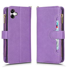 Leather Case Stands Flip Cover Holder BY2 for Samsung Galaxy A04 4G Purple