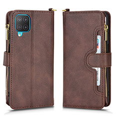 Leather Case Stands Flip Cover Holder BY2 for Samsung Galaxy A12 5G Brown