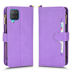 Leather Case Stands Flip Cover Holder BY2 for Samsung Galaxy A12 Purple