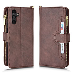 Leather Case Stands Flip Cover Holder BY2 for Samsung Galaxy A13 5G Brown