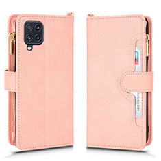 Leather Case Stands Flip Cover Holder BY2 for Samsung Galaxy A22 4G Rose Gold
