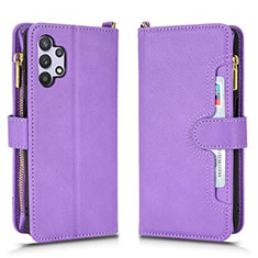 Leather Case Stands Flip Cover Holder BY2 for Samsung Galaxy A32 5G Purple