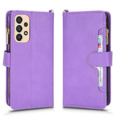 Leather Case Stands Flip Cover Holder BY2 for Samsung Galaxy A33 5G Purple