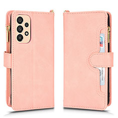 Leather Case Stands Flip Cover Holder BY2 for Samsung Galaxy A33 5G Rose Gold