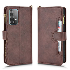 Leather Case Stands Flip Cover Holder BY2 for Samsung Galaxy A52 4G Brown