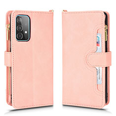 Leather Case Stands Flip Cover Holder BY2 for Samsung Galaxy A52 4G Rose Gold