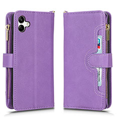 Leather Case Stands Flip Cover Holder BY2 for Samsung Galaxy F04 Purple