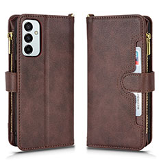 Leather Case Stands Flip Cover Holder BY2 for Samsung Galaxy F23 5G Brown