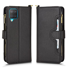 Leather Case Stands Flip Cover Holder BY2 for Samsung Galaxy M12 Black