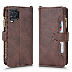 Leather Case Stands Flip Cover Holder BY2 for Samsung Galaxy M32 4G Brown