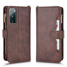 Leather Case Stands Flip Cover Holder BY2 for Samsung Galaxy S20 Lite 5G Brown