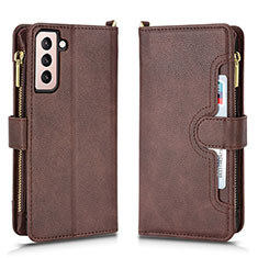 Leather Case Stands Flip Cover Holder BY2 for Samsung Galaxy S22 Plus 5G Brown