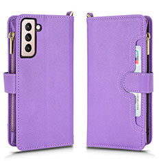 Leather Case Stands Flip Cover Holder BY2 for Samsung Galaxy S22 Plus 5G Purple