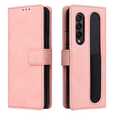 Leather Case Stands Flip Cover Holder BY2 for Samsung Galaxy Z Fold3 5G Rose Gold