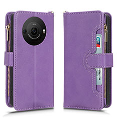 Leather Case Stands Flip Cover Holder BY2 for Sharp Aquos R8 Pro Purple