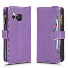 Leather Case Stands Flip Cover Holder BY2 for Sharp Aquos R8s Purple