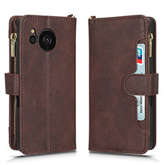 Leather Case Stands Flip Cover Holder BY2 for Sharp Aquos Sense7 Plus Brown