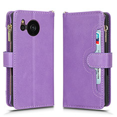 Leather Case Stands Flip Cover Holder BY2 for Sharp Aquos Sense7 Plus Purple