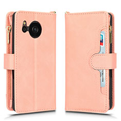 Leather Case Stands Flip Cover Holder BY2 for Sharp Aquos Sense7 Plus Rose Gold