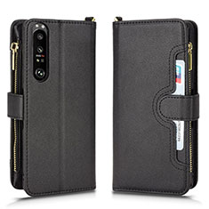 Leather Case Stands Flip Cover Holder BY2 for Sony Xperia 1 III Black