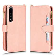 Leather Case Stands Flip Cover Holder BY2 for Sony Xperia 1 IV Rose Gold