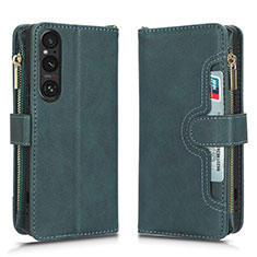 Leather Case Stands Flip Cover Holder BY2 for Sony Xperia 1 V Green