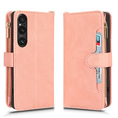 Leather Case Stands Flip Cover Holder BY2 for Sony Xperia 1 V Rose Gold