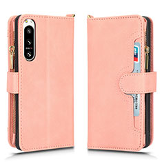 Leather Case Stands Flip Cover Holder BY2 for Sony Xperia 5 IV Rose Gold