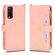 Leather Case Stands Flip Cover Holder BY2 for Vivo Y12A Rose Gold