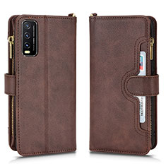 Leather Case Stands Flip Cover Holder BY2 for Vivo Y12G Brown