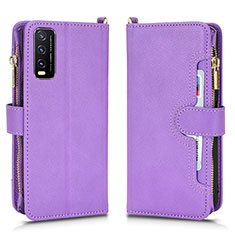 Leather Case Stands Flip Cover Holder BY2 for Vivo Y12s (2021) Purple