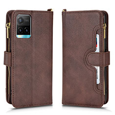 Leather Case Stands Flip Cover Holder BY2 for Vivo Y21a Brown