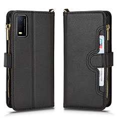 Leather Case Stands Flip Cover Holder BY2 for Vivo Y3s (2021) Black