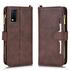 Leather Case Stands Flip Cover Holder BY2 for Vivo Y3s (2021) Brown