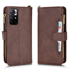 Leather Case Stands Flip Cover Holder BY2 for Xiaomi Poco M4 Pro 5G Brown