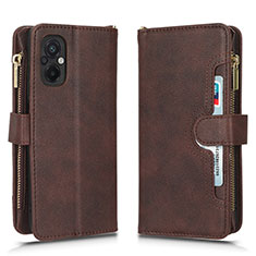 Leather Case Stands Flip Cover Holder BY2 for Xiaomi Poco M5 4G Brown