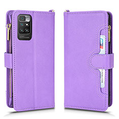Leather Case Stands Flip Cover Holder BY2 for Xiaomi Redmi 10 4G Purple