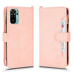 Leather Case Stands Flip Cover Holder BY2 for Xiaomi Redmi Note 10 4G Rose Gold