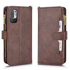 Leather Case Stands Flip Cover Holder BY2 for Xiaomi Redmi Note 10 JE 5G Brown