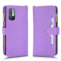 Leather Case Stands Flip Cover Holder BY2 for Xiaomi Redmi Note 10 JE 5G Purple