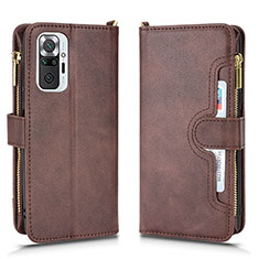 Leather Case Stands Flip Cover Holder BY2 for Xiaomi Redmi Note 10 Pro Max Brown