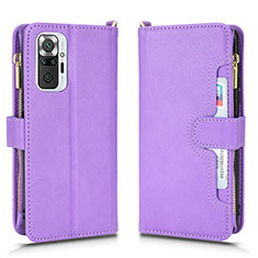 Leather Case Stands Flip Cover Holder BY2 for Xiaomi Redmi Note 10 Pro Max Purple