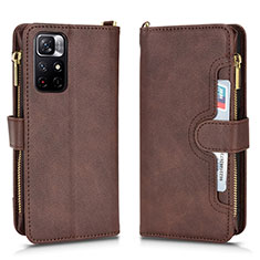 Leather Case Stands Flip Cover Holder BY2 for Xiaomi Redmi Note 11 5G Brown