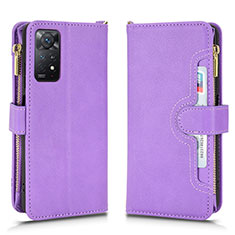 Leather Case Stands Flip Cover Holder BY2 for Xiaomi Redmi Note 11 Pro 4G Purple