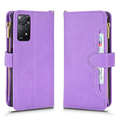 Leather Case Stands Flip Cover Holder BY2 for Xiaomi Redmi Note 11 Pro 5G Purple