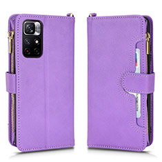 Leather Case Stands Flip Cover Holder BY2 for Xiaomi Redmi Note 11T 5G Purple