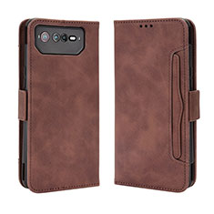 Leather Case Stands Flip Cover Holder BY3 for Asus ROG Phone 6 Brown