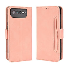 Leather Case Stands Flip Cover Holder BY3 for Asus ROG Phone 6 Pink